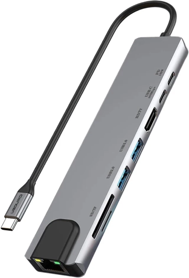 Alt view image 3 of 3 - RJ45 100M/1000Mbps Ethernet to USB C Adapter Docking Station TY>pe to HDMI HUB 4K 30HZ V/GA Headphone PD 100W USB3 Extencion(S81-1000M 8-in-1)