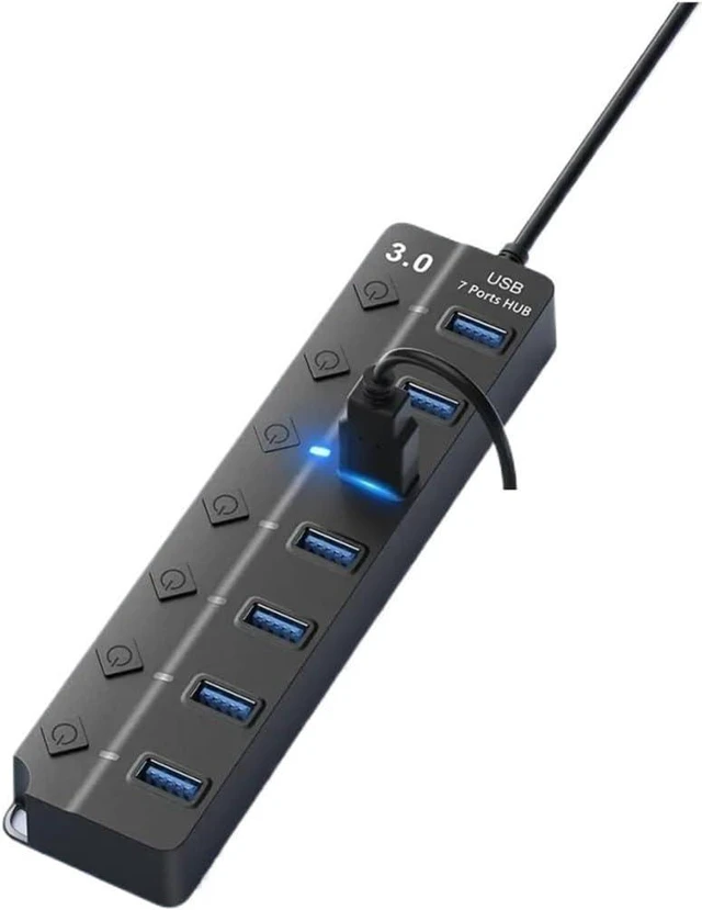 Alt view image 3 of 5 - 7 Ports USB HUB All 3.0 with On/Off Switch 5Gbps High Speed Transmission Docking Station for PC Pro(7-P 7x3.0)