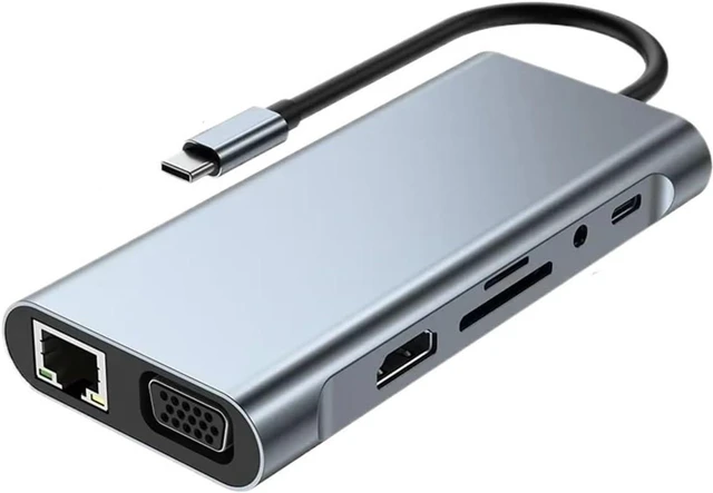 Alt view image 3 of 4 - USB TY>pe C Hub 11 in 1 to 4K HDMI-Compatible V/GA Adapter RJ45 LAN Ethernet SD TF PD 3.5mm Audio/Mic for Pro Air