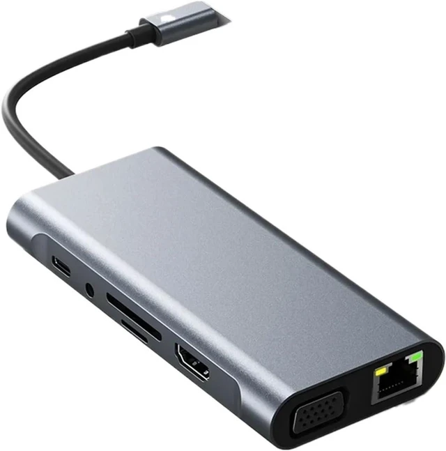 Alt view image 4 of 4 - USB TY>pe C Hub 11 in 1 to 4K HDMI-Compatible V/GA Adapter RJ45 LAN Ethernet SD TF PD 3.5mm Audio/Mic for Pro Air