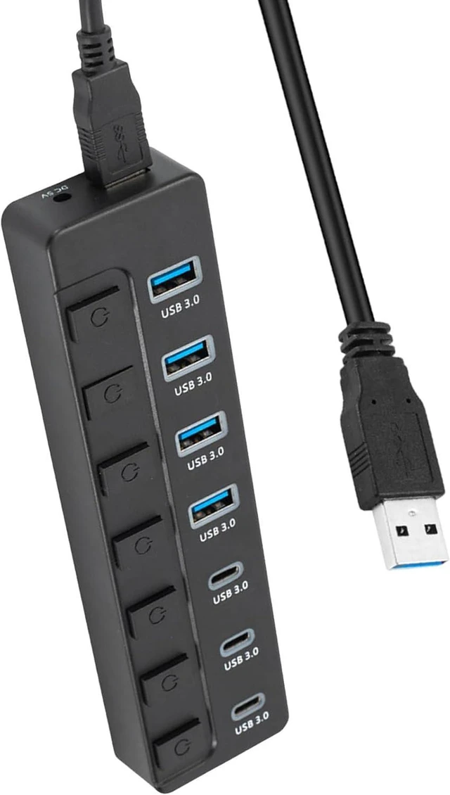 Alt view image 6 of 7 - USB3.0 to Type C Adapter Splitter 7 Ports with Individual Switch 5Gbps Fast Data Transfer for Computer USB C Splitter