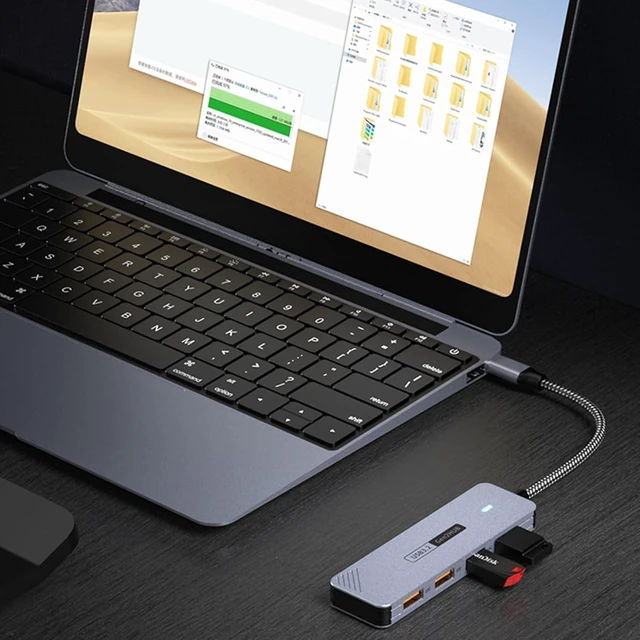 Alt view image 3 of 7 - 4Port USB C Hubs Aluminum USB3.2 Expander 10Gbps Data Transfer Adapter For Laptop Desktop PC Mobile Phones Devices USB C Hubs