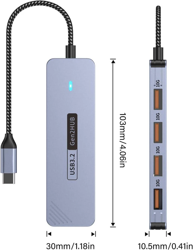 Alt view image 4 of 7 - 4Port USB C Hubs Aluminum USB3.2 Expander 10Gbps Data Transfer Adapter For Laptop Desktop PC Mobile Phones Devices USB C Hubs