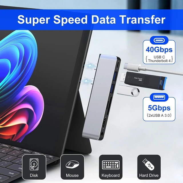 Alt view image 6 of 7 - Surface Pro 12 Docking Station, USB Hub and Adapter with 4K HDMI, USB-C Thunderbolt 4 (Display+Data+100W PD), 2 USB 3.0, 3.5mm Audio, SD/TF Card Slot for Surface Pro 12 inch 2025