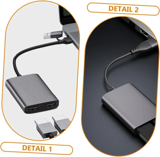 Alt view image 3 of 7 - Type-c USB to Dual Adapter High Definition Display Splitter Hub for Laptop with Fast Stable