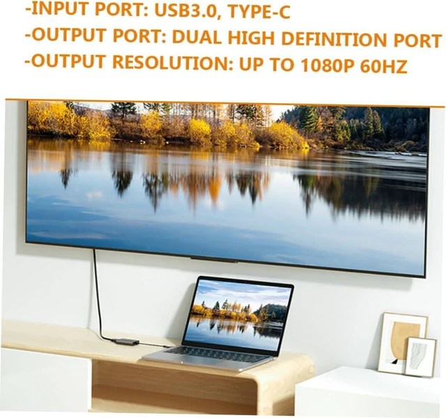 Alt view image 5 of 7 - Type-c USB to Dual Adapter High Definition Display Splitter Hub for Laptop with Fast Stable
