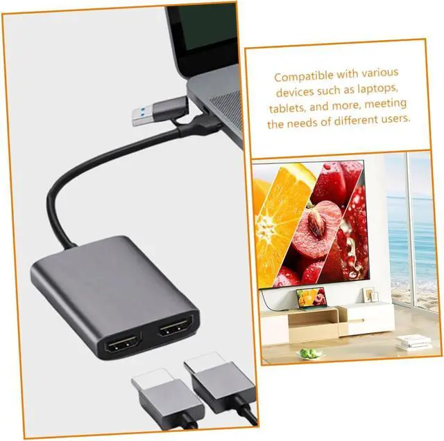 Alt view image 2 of 7 - Type-c USB to Dual Adapter HD Converter with Fast Stable Transmission Dual Monitor Display for