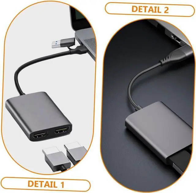 Alt view image 5 of 7 - Type-c USB to Dual Adapter HD Converter with Fast Stable Transmission Dual Monitor Display for