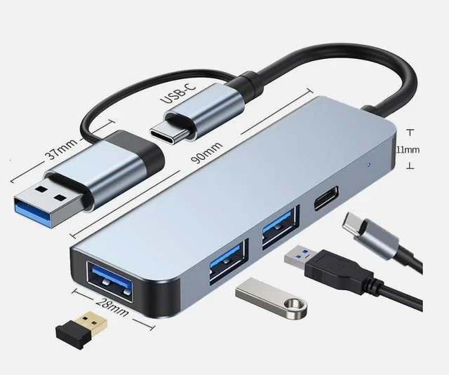 Alt view image 2 of 4 - USB Hub, 4-Port USB Splitter with 1 USB 3.0 Port, 2 USB 2.0 Ports and 1 Type-C Port, Aluminum Multi-Port USB Hub Extender for Data Transfer and Charging for Laptop, PC, Phone, Mouse, Keyboard