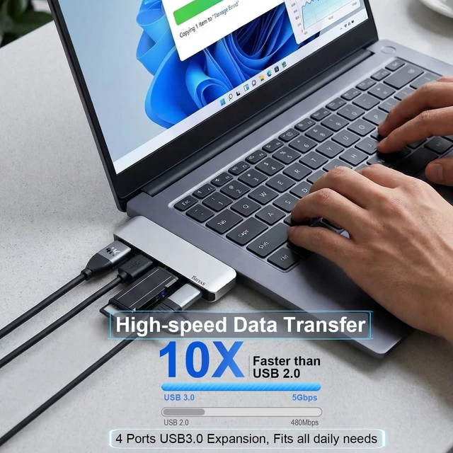 Alt view image 3 of 7 - USB C Hub, 4-in-1 USBC to HDMI Splitter with 4K Display, 3×Powered USB-A 3.0 5Gbps Data Ports for MacBook Pro, MacBook Air, Dell and More