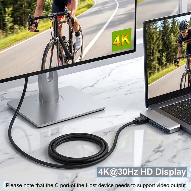 Alt view image 4 of 7 - USB C Hub, 4-in-1 USBC to HDMI Splitter with 4K Display, 3×Powered USB-A 3.0 5Gbps Data Ports for MacBook Pro, MacBook Air, Dell and More