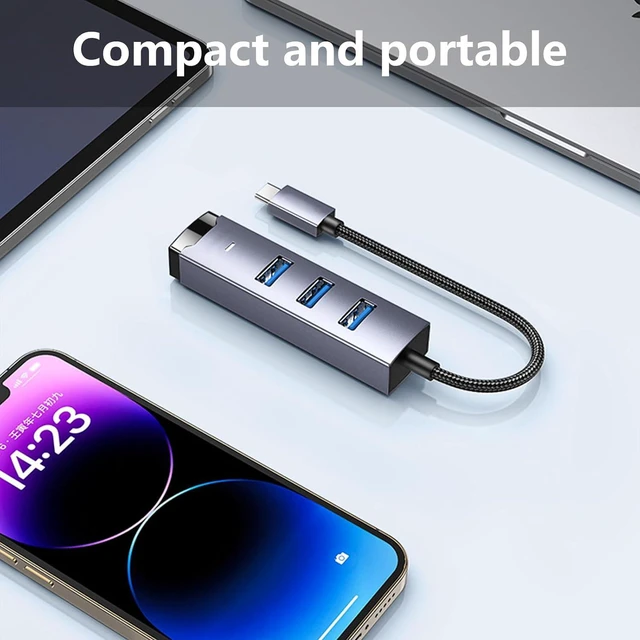 Alt view image 3 of 7 - High Performance Double Chip USB Hub C Ethernet Adapter Windows 7/8/10/11 Multiport Splitter for 1000Mbps Speed Stable Internet