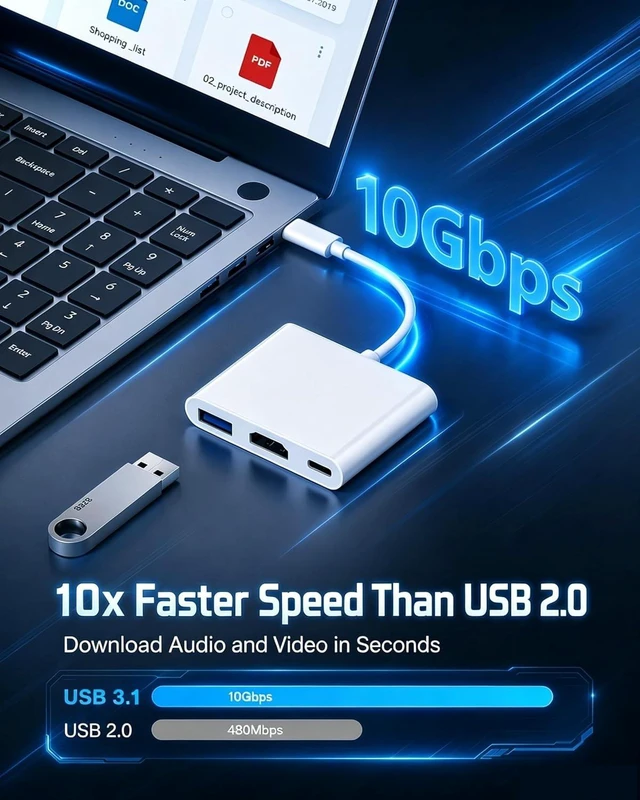 Alt view image 5 of 7 - AIRSKY USB-C Digital Av Multiport Adapter, USB C to HDMI Adapter for iPhone 17, PD 100W Fast Charging, USB3.1 and 4K HDMI Output Compatible with Iphone17/16/15 Ipad pro Mackbook Pro