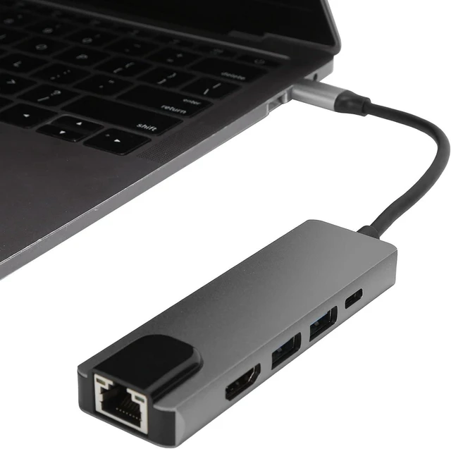 Alt view image 3 of 7 - USB C Hub Multi Port Adapter, Type C to 5 in 1 Dongle, Aluminum Alloy USB C Adapter with 4K UHD Output, Gigabit Ethernet, 2 USB A Ports for, Laptop, Tablet, Fast