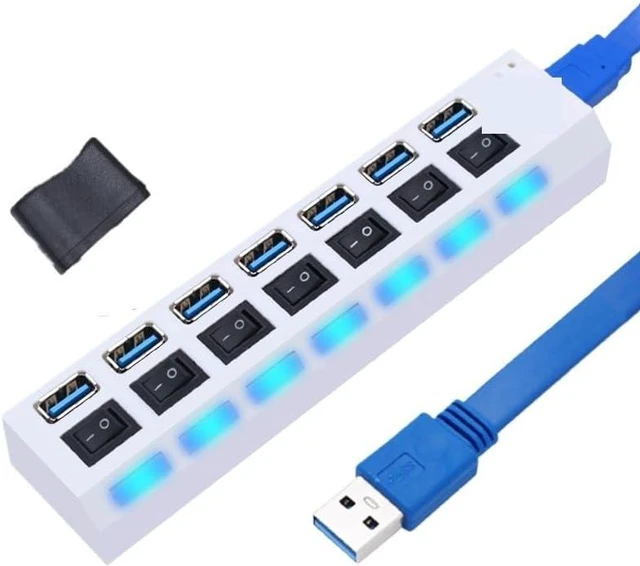 Alt view image 5 of 5 - USB Hub 3.0 Hub USB 3 USB 2.0 Multi USB Splitter Power Adapter 4/7 Port Multiple Expander 2.0 with Switch for PC Accessories(200A)