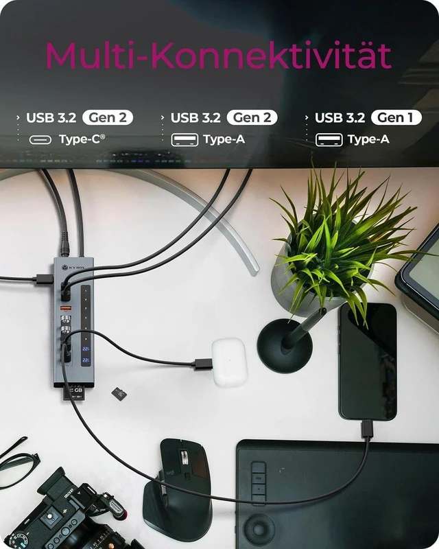 Alt view image 2 of 7 - ICY BOX (11-in-1) USB-C Hub with Card Reader, 2X USB-C & 1x USB-A (10Gbps), 3X USB-A (5Gbps), 100W PD, SD/microSD UHS-I, IB-HUB1742CR-C2PD