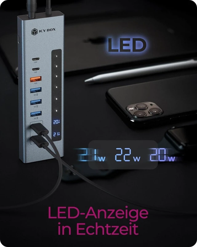Alt view image 6 of 7 - ICY BOX (11-in-1) USB-C Hub with Card Reader, 2X USB-C & 1x USB-A (10Gbps), 3X USB-A (5Gbps), 100W PD, SD/microSD UHS-I, IB-HUB1742CR-C2PD