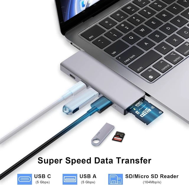 Alt view image 4 of 7 - USB C Hub, 6-in-2 USB Adapter for MacBook Pro Air Thunderbolt 4 Dock with 100W PD, 40Gbps, USB-C 3.0, 2 USB-A 3.0, SD/TF Card Reader, Compatible with MacBook Pro Air M1/M2/M3/M4