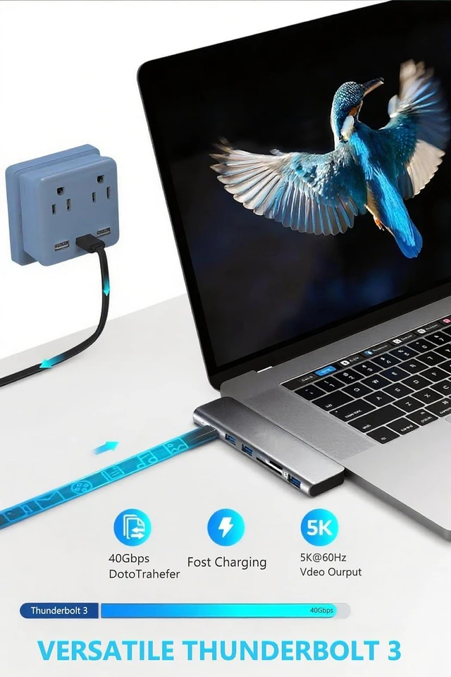 Alt view image 2 of 4 - 7-in-2 USB C Hub for MacBook: 4K HDMI, Thunderbolt 4 Compatible, 100W Charging, 40Gbps Data, SD/microSD for MacBook Air/Pro M Series & More