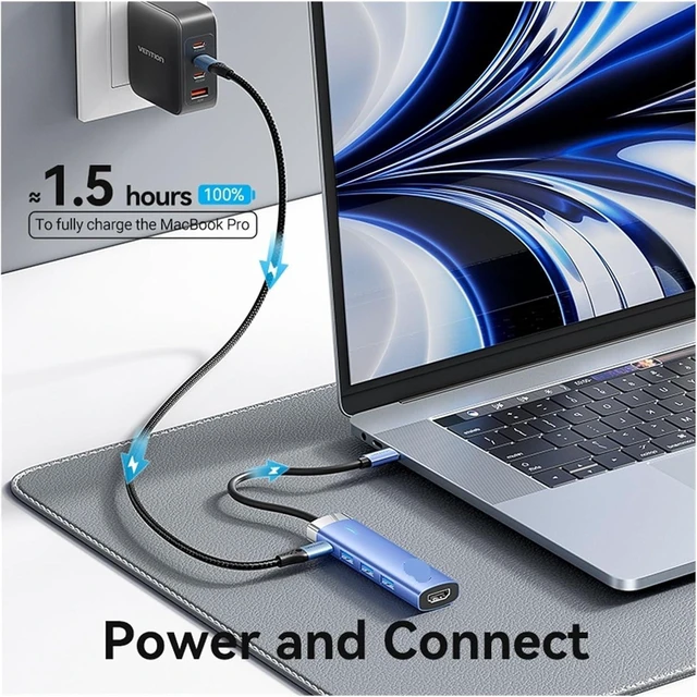 Alt view image 4 of 6 - USB C HUB 4K@30Hz HDMI 3 Desktop Adapter PD 100W Splitter for Pro
