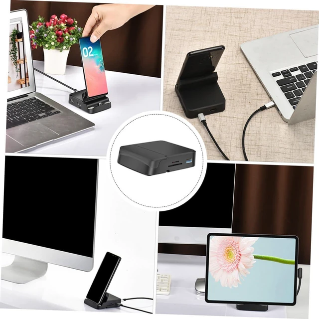 Alt view image 6 of 7 - Uonlytech USB-c Hub with Phone Stand Multi-Port Adapter for 4k Display and 100w Charging