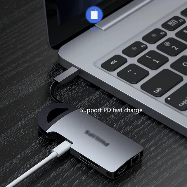 Alt view image 3 of 7 - Port Expander USB C Docking Station 8-in-1 USB C Hub Adapter Aluminum Shell (4K HDMI, 3 USB3.0, SD/TF Card Reader, 60W PD, Ethernet Port USB Splitter
