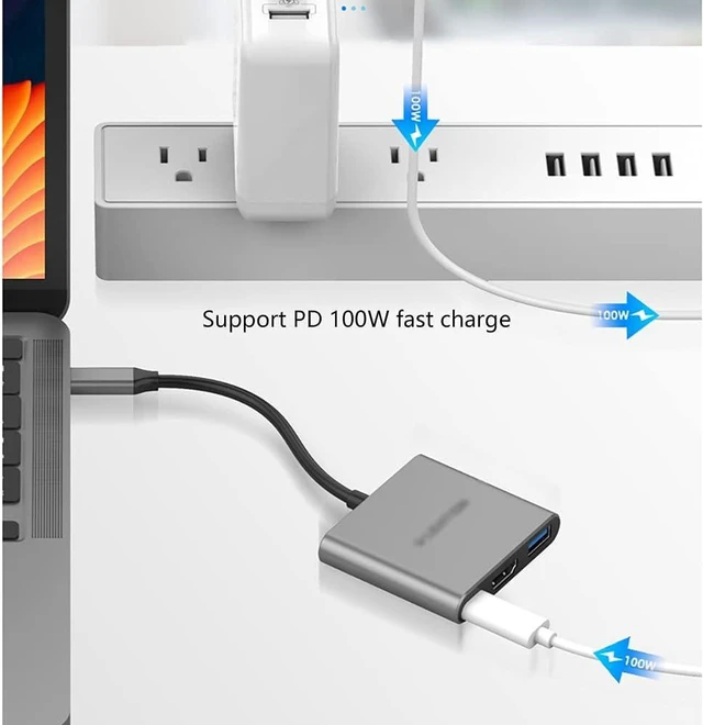 Alt view image 3 of 7 - Port Expander USB C Hub Type C Hub for USB C Device 3 in 1 USB C to HDMI Multiport Adapter with 100W PD, 4K HDMI, USB 3.0 Ports USB Splitter (Color : Grey)