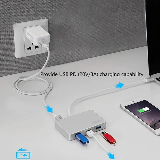 Alt view image 2 of 4 - Port Expander USB C Hub USB Splitter with 3 USB 3.0 Ports and USB C Power Port USB Extension for Desktop, Computer, PC, Laptop USB Splitter