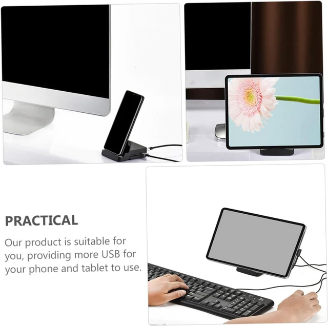 Alt view image 3 of 7 - Uonlytech USB-c Hub with Phone Stand Multi-Port Adapter for 4k Display and 100w Charging