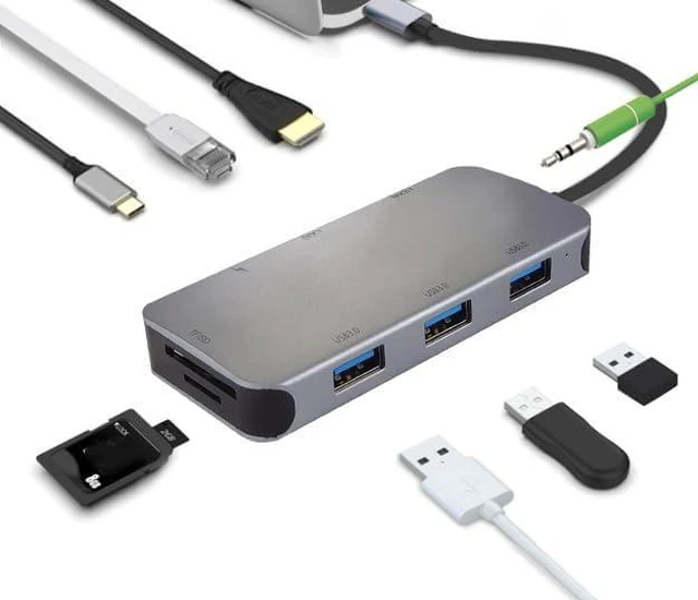 Main image of 9 in 1 Mini Hub Adapter Hub Multi-Port USB Hub