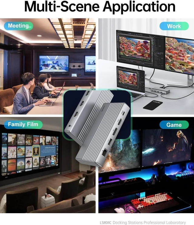 Alt view image 6 of 7 - Dual Monitor Docking Station 4K@60Hz, USB C Laptop Docking Station with HDMI 4K, DP(4K@144Hz), 87W PD, Ethernet, 4USB/SD/TF Card for MacBook/Dell/Lenovo Laptops