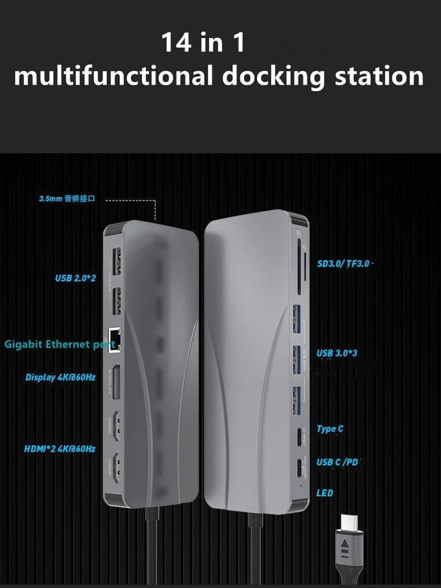 Alt view image 3 of 3 - 14 in 1 Private Model spot Type-c Extension Docking Station 60W PD+4K HDMI+DP USB C HUB Expansion hub