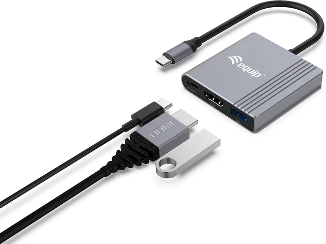 Alt view image 4 of 5 - Equip 133488 3-in-1 USB-C to HDMI/USB-A/USB PD Adapter, 4K/60Hz, PD 100W