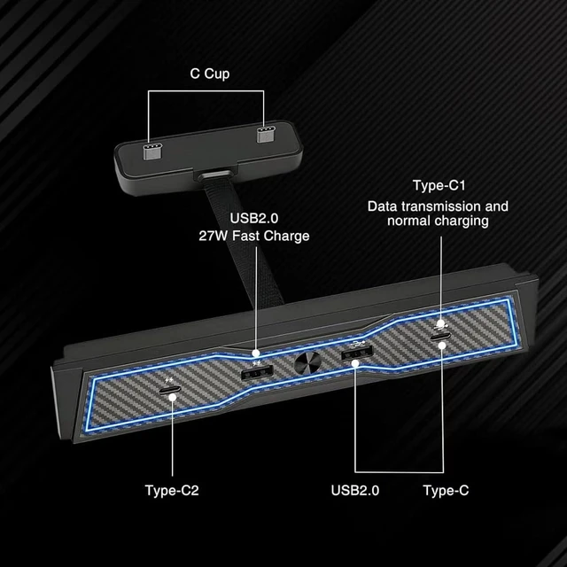 Alt view image 2 of 5 - for Tesla LED Light USB Hub Car USB Hub for 2021 2022 2023 Tesla Model 3/Y Fast Charge with Carbon Fiber Hub Docking Station for Tesla Interior
