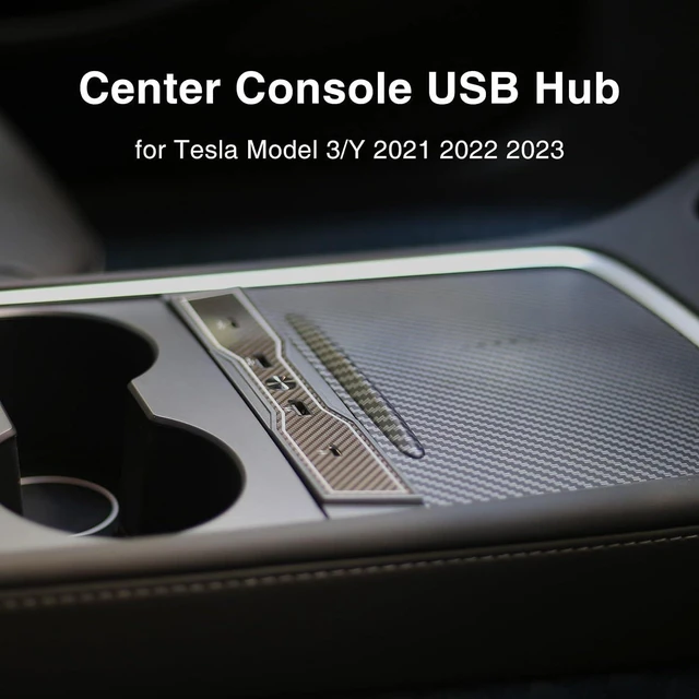 Alt view image 5 of 5 - for Tesla LED Light USB Hub Car USB Hub for 2021 2022 2023 Tesla Model 3/Y Fast Charge with Carbon Fiber Hub Docking Station for Tesla Interior