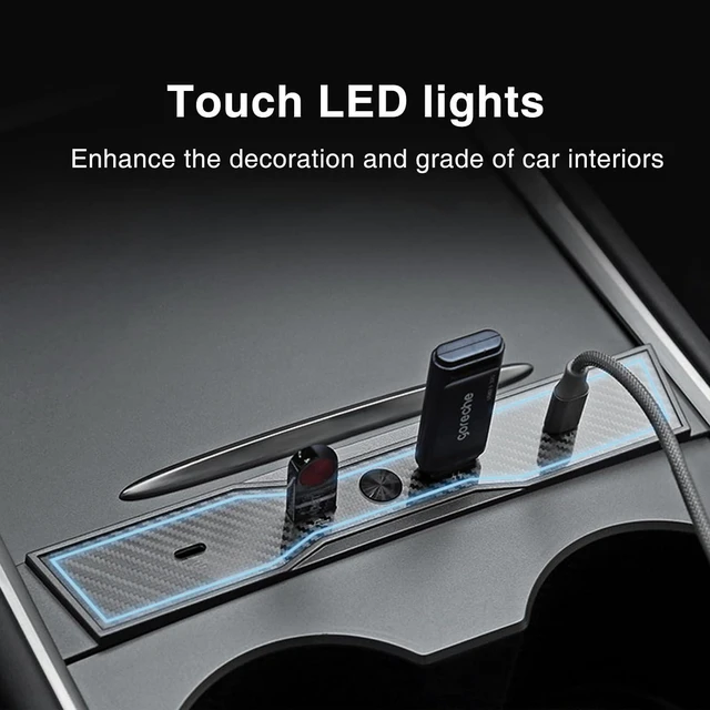 Alt view image 4 of 5 - for Tesla LED Light USB Hub Car USB Hub for 2021 2022 2023 Tesla Model 3/Y Fast Charge with Carbon Fiber Hub Docking Station for Tesla Interior