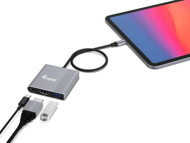 Alt view image 5 of 5 - Equip 133488 3-in-1 USB-C to HDMI/USB-A/USB PD Adapter, 4K/60Hz, PD 100W