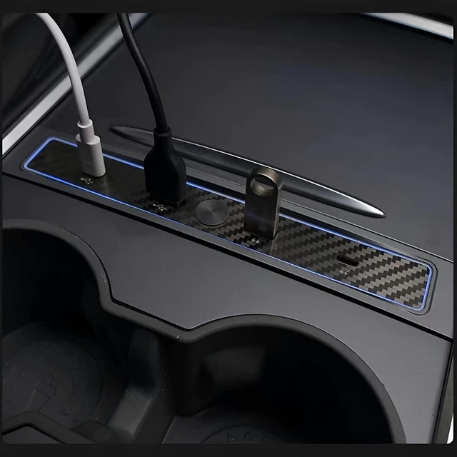 Alt view image 2 of 5 - USB Hub for Tesla Model Y/3 Center Console 2023 2022 2021, Multi Port USB Hub with PD Fast Charging and Automatic LED Ambient Light