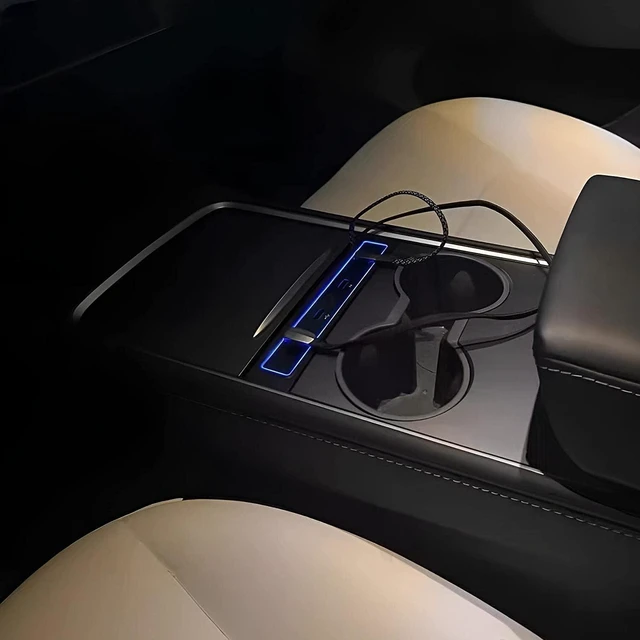 Alt view image 4 of 5 - USB Hub for Tesla Model Y/3 Center Console 2023 2022 2021, Multi Port USB Hub with PD Fast Charging and Automatic LED Ambient Light
