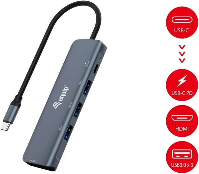 Alt view image 2 of 2 - Equip 133487 USB-C 5-in-1 Multifunction Adapter HDMI USB 3.2 Gen1 100W USB PD