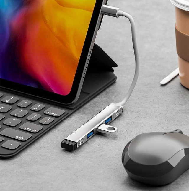 Alt view image 2 of 7 - 4 Ports USB C Hub, Type C Hub, with Type-C Female to USB 3.0 Male Adapter, Type C OTG Splitter Compatible for MacBook, Phone, PC and Other Type C Devices