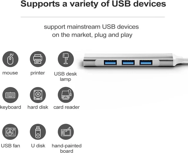 Alt view image 7 of 7 - 4 Ports USB C Hub, Type C Hub, with Type-C Female to USB 3.0 Male Adapter, Type C OTG Splitter Compatible for MacBook, Phone, PC and Other Type C Devices