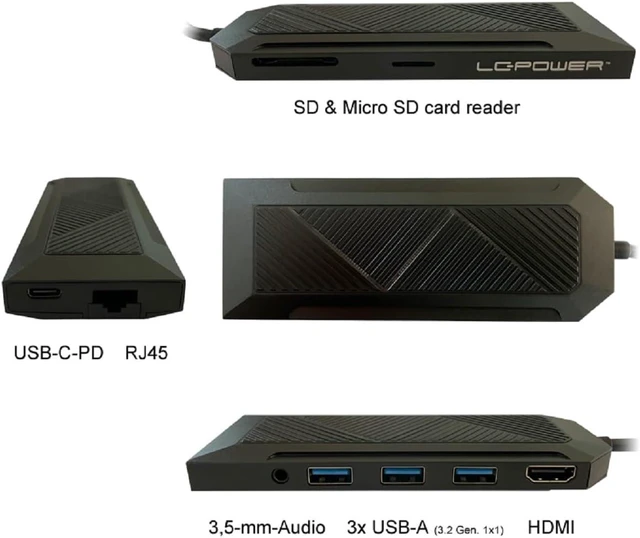 Alt view image 3 of 5 - LC-Power USB 3.0 C Hub RGB 6-Port Gigabit Ethernet USB-A & USB-C SD/MMC 3.5 mm Audio Multi Interface Expander, HDMI 4K Desktop, Host Laptop, MacBook Universal