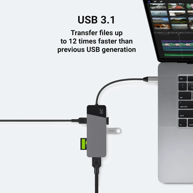 Alt view image 2 of 6 - Adapter, Docking Station HUB USB-C PD 85W GC Connect 7in1 (3X USB-A 3.1 HDMI 4K 60Hz SD microSD) for Apple MacBook M1/M2, Lenovo ThinkPad X1, Asus ZenBook, Dell XPS, Samsung DeX Support