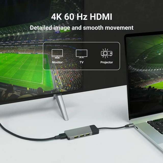 Alt view image 4 of 6 - Adapter, Docking Station HUB USB-C PD 85W GC Connect 7in1 (3X USB-A 3.1 HDMI 4K 60Hz SD microSD) for Apple MacBook M1/M2, Lenovo ThinkPad X1, Asus ZenBook, Dell XPS, Samsung DeX Support