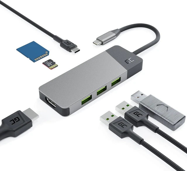 Main image of Adapter, Docking Station HUB USB-C PD 85W GC Connect 7in1 (3X USB-A 3.1 HDMI 4K 60Hz SD microSD) for Apple MacBook M1/M2, Lenovo ThinkPad X1, Asus ZenBook, Dell XPS, Samsung DeX Support