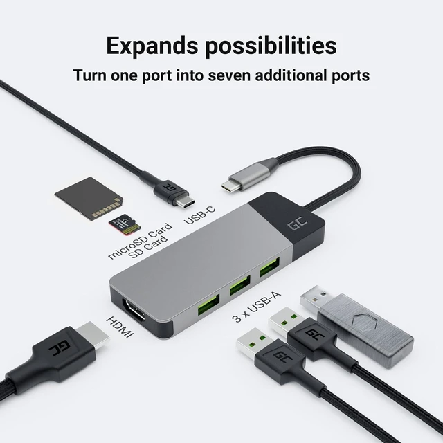 Alt view image 3 of 6 - Adapter, Docking Station HUB USB-C PD 85W GC Connect 7in1 (3X USB-A 3.1 HDMI 4K 60Hz SD microSD) for Apple MacBook M1/M2, Lenovo ThinkPad X1, Asus ZenBook, Dell XPS, Samsung DeX Support