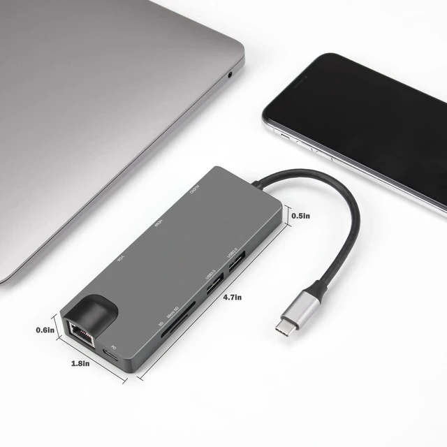 Alt view image 7 of 7 - USB C Hub, 9-in-1 USB C Adapter with 4K USB C to HDMI, VGA, Gigabit Ethernet, 2 USB-A 5 Gbps, 100W PD, MicroSD/SD Card Reader, USB C Dock for MacBook Pro/MacBook Air/Dell/HP/Lenovo