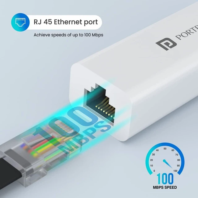 Alt view image 4 of 7 - Portronics Mport 60 USB C to Ethernet Adapter (4-in-1), Multiport Hub with 3-Port 480 Mbps USB 2.0 and 100 Mbps Ethernet LAN RJ45 (White)