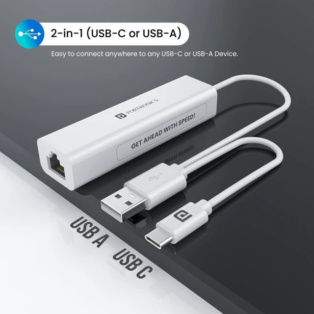 Alt view image 7 of 7 - Portronics Mport 60 USB C to Ethernet Adapter (4-in-1), Multiport Hub with 3-Port 480 Mbps USB 2.0 and 100 Mbps Ethernet LAN RJ45 (White)